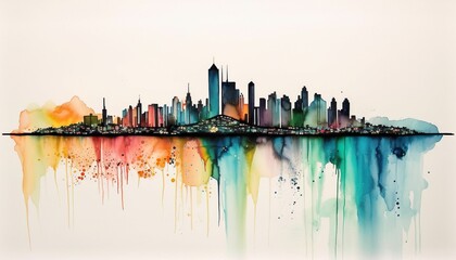 Obraz premium AI generated illustration of a vibrant abstract watercolor painting of a cityscape of buildings