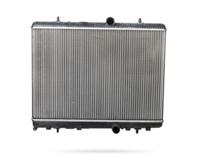 Car cooling radiator isolated on white background. Spare cooling system of internal combustion engine