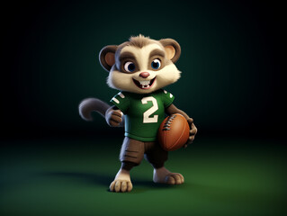 A Cute 3D Ferret Playing American Football on a Solid Color Background | Generative AI