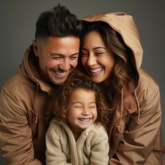 AI generated illustration of a happy loving family, the mother, father and a girl smiling