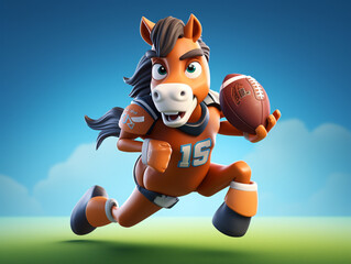 A Cute 3D Horse Playing American Football on a Solid Color Background | Generative AI