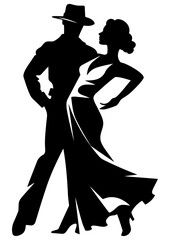 Vector silhouette of a couple dancing salsa - obrazy, fototapety, plakaty