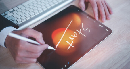 investment concept, presenting message about business investing and financial, businessman working...