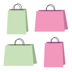 set of shopping bags pink and green colors. two forms are horizontal and vertical packages. packages for sale and illustrations