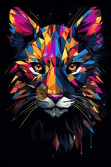 a colorful cat head on a black background