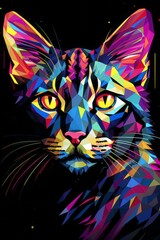 a colorful cat is shown on a black background