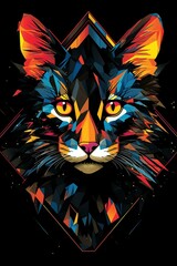 a colorful cat is shown on a black background