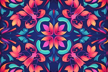 Fototapeta na wymiar a colorful floral pattern on a dark blue background