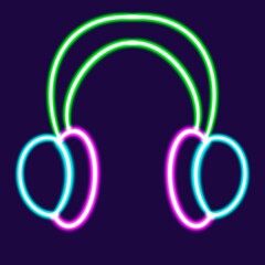 neon headphones glowing desktop icon, gamer neon sticker, musician neon figure, glowing figure, neon geometrical figures 