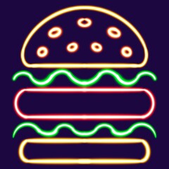 burger glowing desktop icon, burger neon sticker, neon figure, glowing figure, neon geometrical figures 