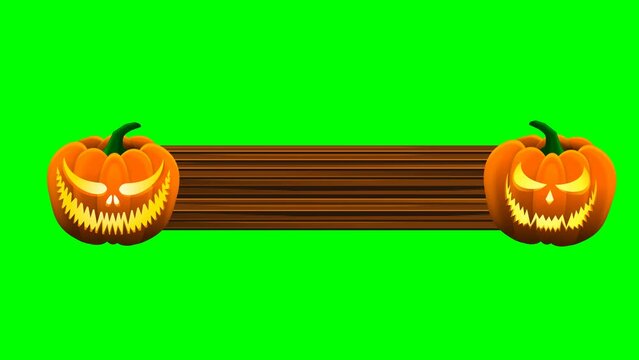 Pumpkins lower title with a board for text area background animation. Animated pumpkins move to the left and right on a board. Suitable for lower title animation