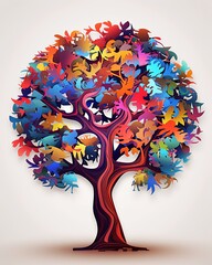 a colorful tree with many birds on it