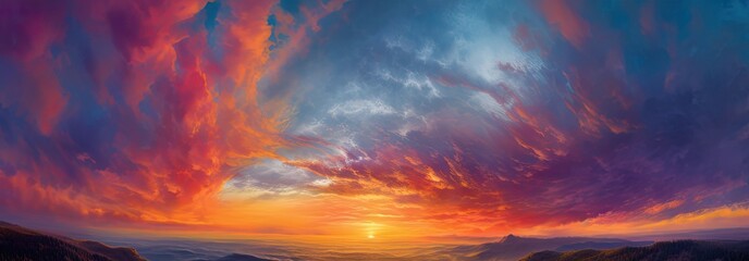 Summer Sky Painting in Shades of colorful. Captivating Beauty of Blue and orange tone. Vibrant Colors Among Clouds
