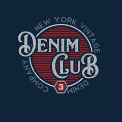 Vintage Denim Club typography new york clothing company varsity  t shirt print