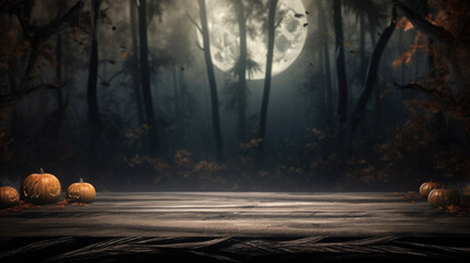 Spooky halloween background with empty wooden planks, dark horror background.