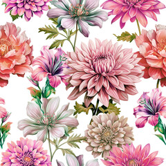 Seamless pattern with hand drawn flowers. Floral illustration. - 628598141