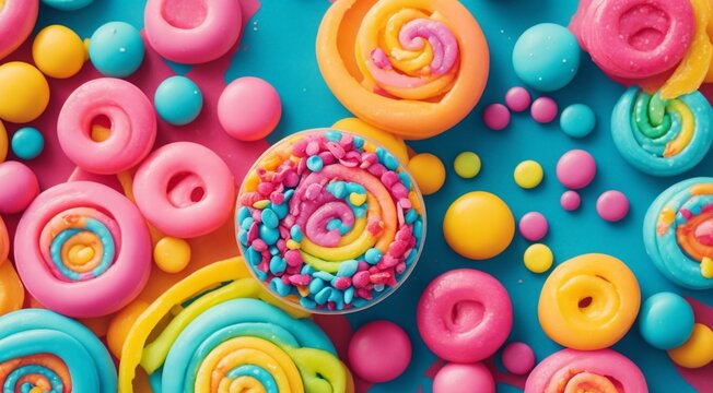 delicious sweets on sweet background, sweets on abstract colored background, sweets and cookies