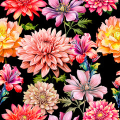 Seamless pattern with hand drawn flowers. Floral illustration. - 628598374