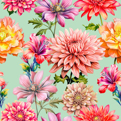 Seamless pattern with hand drawn flowers. Floral illustration. - 628598389