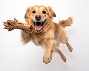 a golden retriever dog is holding a stick in its mouth