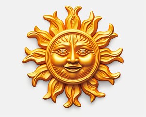 a golden sun with a face on it isolated on a white background