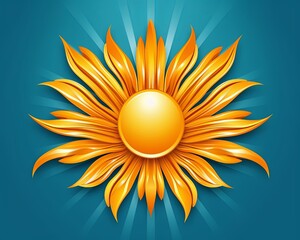 a golden sunflower on a blue background