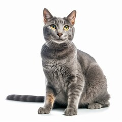 Fototapeta premium a gray cat sitting down on a white background