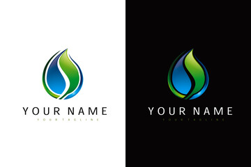 water leaf logo design vector template and business card with editable text