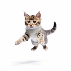 Obraz premium a kitten is jumping in the air on a white background