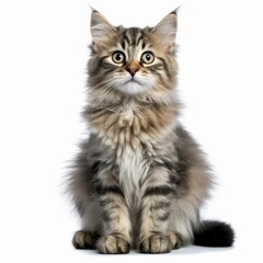 a kitten sitting in front of a white background - obrazy, fototapety, plakaty