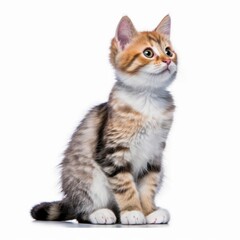 a kitten sitting on a white background looking up