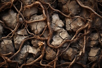 Vine roots underground in soil. Horticulture Gardening concept.