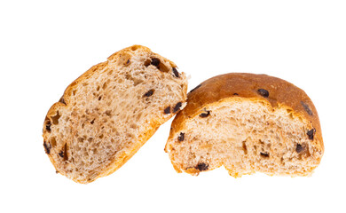 bun with chocolate drops isolated