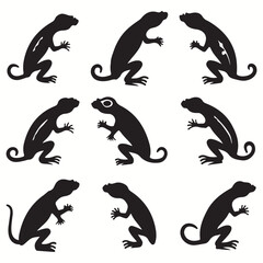 Gecko silhouettes and icons. Black flat color simple elegant Gecko animal vector and illustration.	
