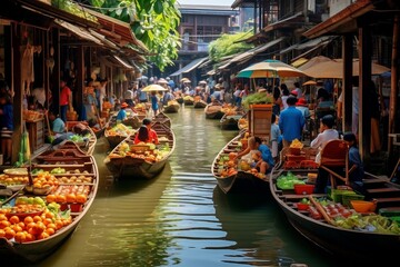 Floating Market Damnoen Saduak in Thailand Generative AI - Powered by Adobe