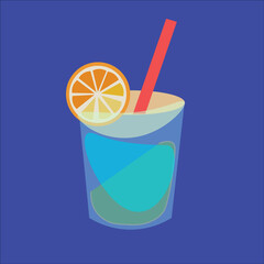 juice on a blue background with a red straw