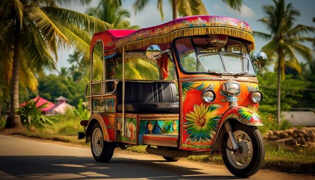 Colorful Traditional Thail Transport - Tuk Tuk Generative AI
