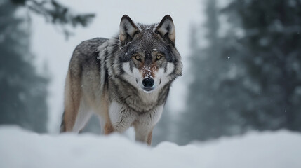 Wolf in the snow. Generative AI. 