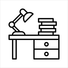 Workplace icon. desk linear icon. Line with Editable stroke, vector illustration on white background