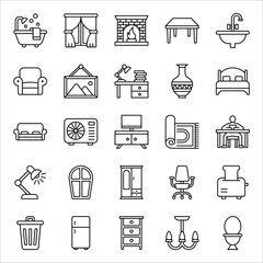 Simple Set of Furniture Related Vector Line Icons. Furniture illustration symbol collection on white background