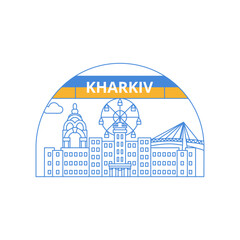 Kharkiv Line Label. Vector Illustration of Ukraine University Country Architecture.