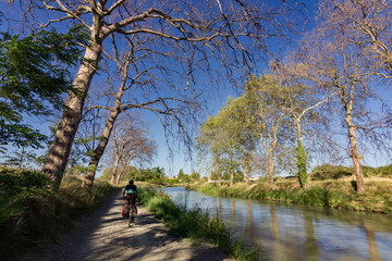 Fototapeta na wymiar Travel by bike in the Canal du Midi (France) 
