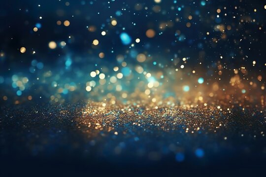background of abstract glitter lights. gold, blue and black. de focused, Generative AI
