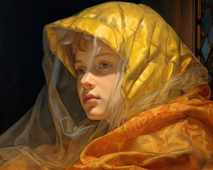 a painting of a young girl wearing a veil