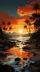 Atmospheric orange sky sunset on a island hd phone wallpaper ai generated