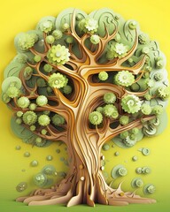 a paper cutout of a tree with green leaves