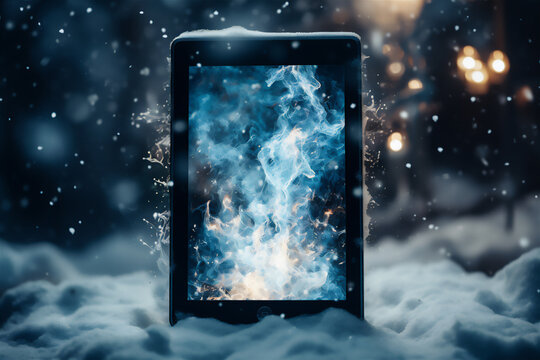 ereader in the snow magic - generative ai