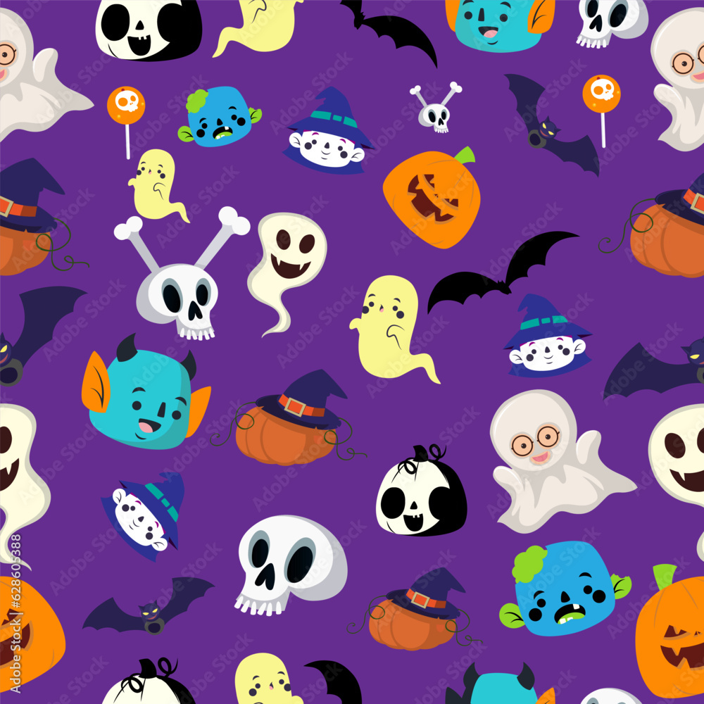 Fototapete Halloween Pattern and icons. elements and Seamless Pattern Pro Vector. Halloween seamless background