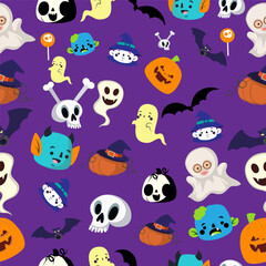 Halloween Pattern and icons. elements and Seamless Pattern Pro Vector. Halloween seamless background