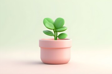 Flower, plant with leaves in pot. Gardening concept. 3d vector icon. Cartoon minimal cute style.